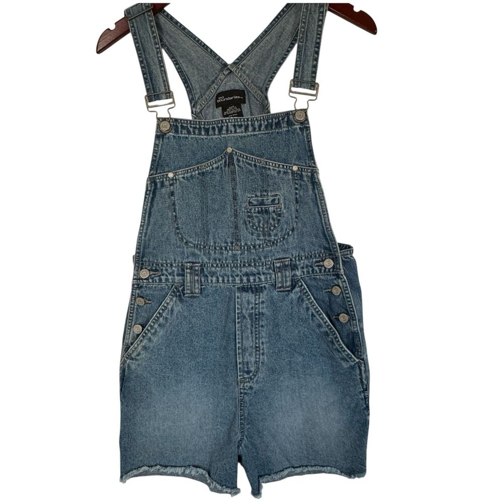 Vtg 90s Y2K No Boundaries Womens Overall Shorts Medium Wash Denim 7/9 juniors